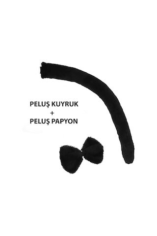 Elitse Peluş Siyah Renk Kuyruk Ve Papyon Yetişkin Çocuk Uyumlu