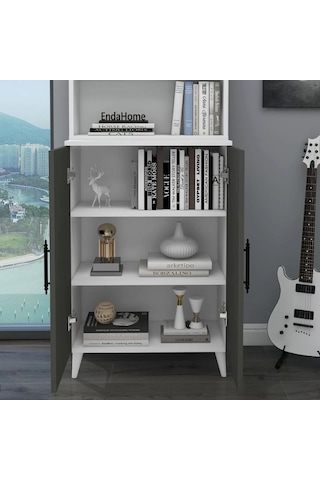 Reyo Home Enda Oras 6 Raflı Kapaklı Kitaplık Antrasit- Beyaz