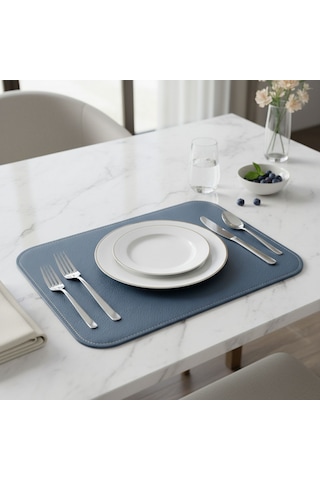 2 Adet Deri Lacivert Çift Taraflı Kenar Dikişli Amerikan Servis 33x44 Cm-kolay Silinebilir Supla