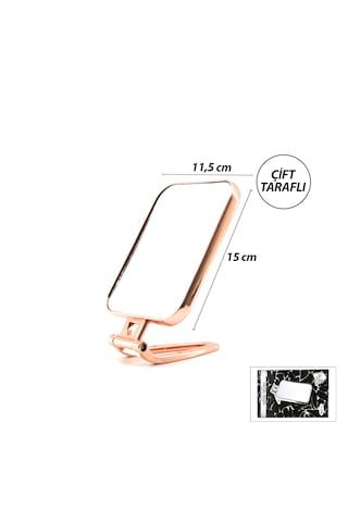 Dikdörtgen - Bakır 15x11.5cm Makyaj Aynası Çift Taraflı Katlanır Ayaklı 5250 Diğer