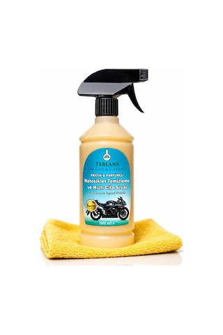 Terlans Motosiklet Temizleyici Parlatıcı Hızlı Cila Boyalı Alan & Plastik Aksam Parfümlü 500 Ml Sprey + Mikrofiber Bez