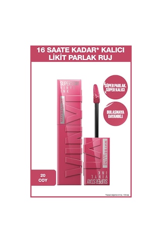 Maybelline New York Super Stay Vinyl Ink Kalıcı Likit Parlak Ruj 20 Coy