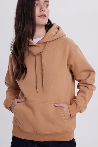 Tudors Kadın Relax Fit Rahat Kesim Pamuklu Kapüşonlu Kanguru Cepli Kiremit Sweatshirt-39944 Kiremit