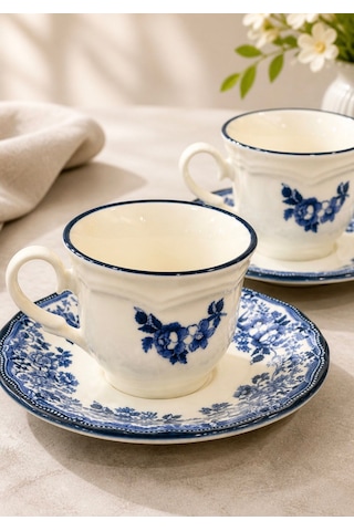 2 Kişilik Porselen Velour Navy Çay Fincanı-5926 Mavi