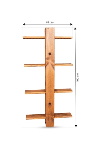 Dekoratif Ahşap Duvar Rafı Kitaplık Çiçeklik Biblo Baharatlık Rafı 4 Raflı 100 Cm Meşe