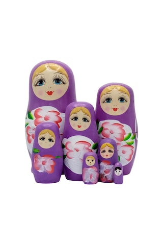 Ahşap Matruşka Bebek Yedili Set Mor