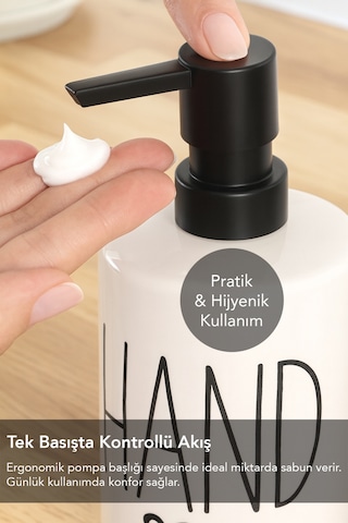 2'li 500 Ml Seramik Sıvı Sabunluk Seti - Bambu Standlı Sıvı Sabun Şişesi Bulaşık Deterjanlık Beyaz Beyaz