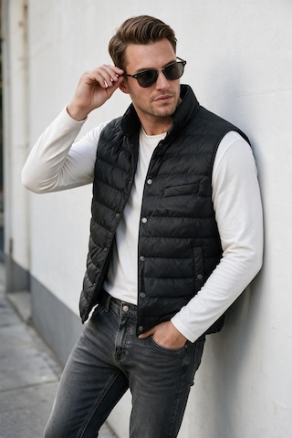 Deepsea Erkek Slim Fit Su Ve Rüzgar Geçirmez Siyah Şişme Yelek Dik Yaka Çıtçıtlı 2701708