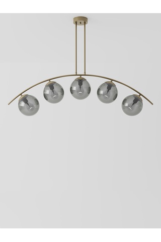 Lal Modern Eskitme 5 Li Füme Cam Küre Avize Yay Formlu