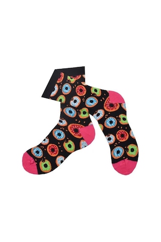 Flora Donut Desenli Çorap Erkek Uzun Çorap Clb Siyah