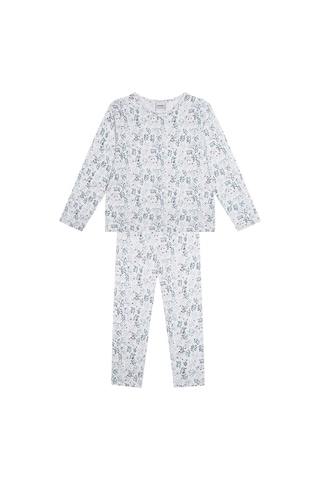 Antebies Organik Beyaz Uzun Kollu Kız Çocuk Pijama Takımı Renkli
