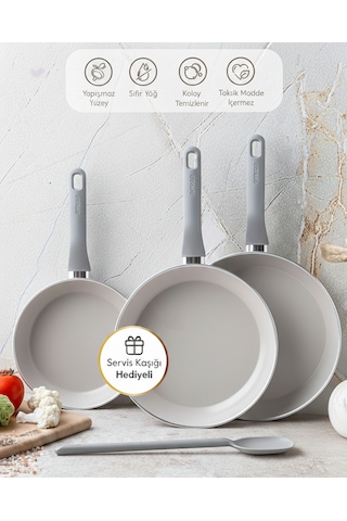 Emsan Swiss Cyrstal Rs 3'lü Tava Seti Gri 24-26-30 Cm Gri