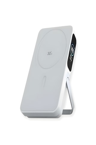 10000mah 30w Hızlı Şarjlı Dijital Göstergeli Taşınabilir Kablosuz Magsafe Powerbank Beyaz Beyaz