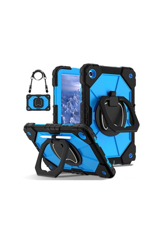 Ximistore9 Samsung Tab A9 8.7" İçin Silikon+pc Tüm Yüzey Kapama, Şok Empati, Döner Ayaklı, Kırılmaya Dayanıklı Koruyucu Kılıf - Parlak Mavi