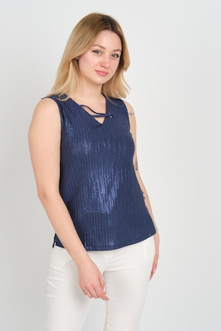 Ella Camelia Kadın Yaka Detaylı Parlak Kumaş Kolsuz Bluz 23e045 Lacivert Lacivert