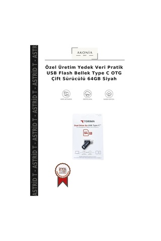 Özel Üretim Yedek Veri Pratik Usb Flash Bellek Type C Otg Çift Sürücülü 64gb Siyah