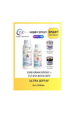 Hobby Epoxy Smart/ Şeffaf Epoksi Reçine Ince Döküm 1500 Gram + 2 Adet Sıvı Pigment Siyah Ve Beyaz