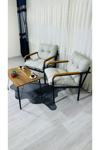 Madame Home Lale Balkon, Bahçe, Cafe Metal Kanepe Koltuk Takımı 2 Tekli + Sehpa Açık Gri