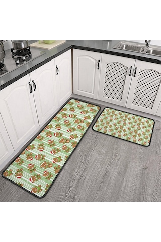 Noel Desenli 2'li Mutfak Matı, Anti-yorgunluk, Yastıklı Ve Kaymaz, Mutfak Ve Ofis İçin Noel Ayı Çizgili