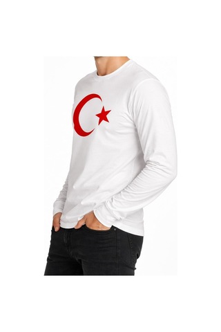 Hipatu Ay Yıldız Baskılı Uzun Kol Tişört Ribanalı 13-16 Yaş BEYAZ