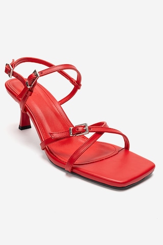 Luvishoes Nebel Kırmızı Cilt Kadın Topuklu Sandalet Kırmızı