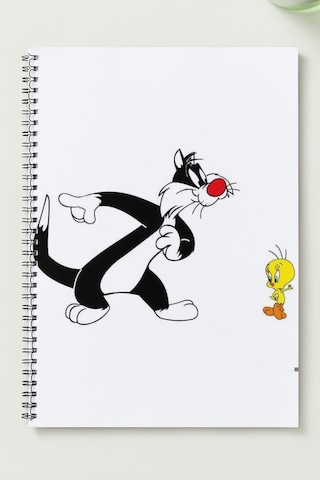 Silvester Tweety A5 Metal Spiralli Çizgisiz Kalın Bristol Kapak Silvester Tweety Defter Siyah - Beyaz