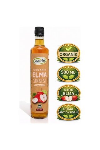 %100 Organik Elma Sirkesi 500 Ml - Doğal Fermente, Filtresiz, Sirke Anası İçeren Cam Şişe