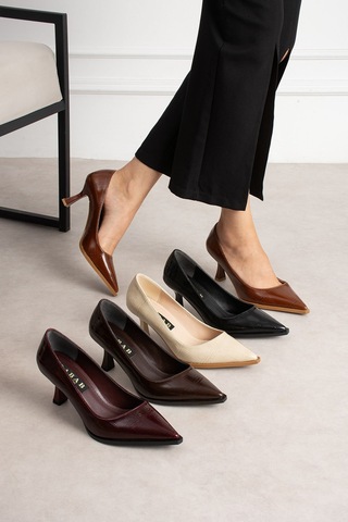 Dabab Shoes Nılay Kadın Taba Kroko Rugan Sivri Burun 7 Cm İnce Topuklu Stiletto Ayakkabı