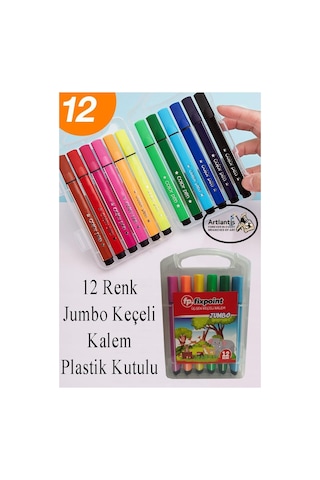 Jumbo Keçeli Kalem 12 Renk 1 Paket Fixpoint 12 Li Jumbo Keçeli Kalem Canlı Renkler Yıkanabilir Kaliteli Okul Öğrenci