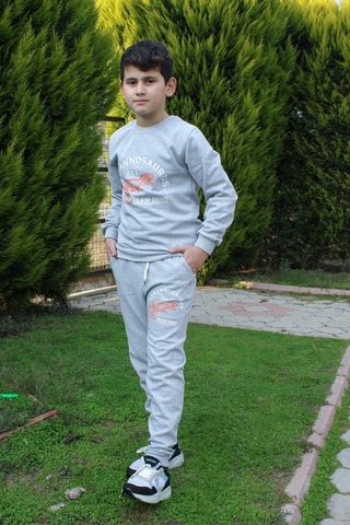 Fyk Kids Trex Baskılı Erkek Çocuk Alt-üst Eşofman Takımı Gri