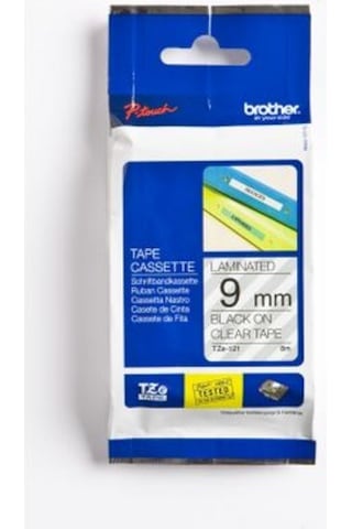 Brother P-Touch Tze-121 Tze-Tape 9Mm  Şeffaf Üzerine Siyah Laminas