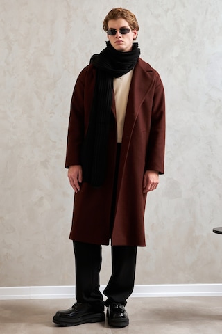 Hyman Erkek Oversize Astarlı Uzun Kaşe Kaban Koyu Kahverengi