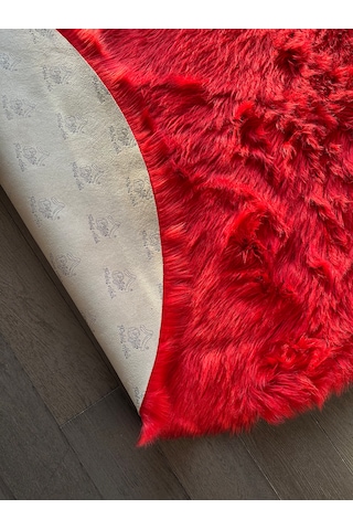 A Post Kırmızı Yumuşak Dokulu Peluş Halı Yuvarlak