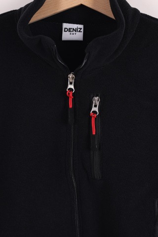 Monox Çocuk Lastik Manşetli Fermuarlı 3 Cepli Unisex Polar Ceket Siyah
