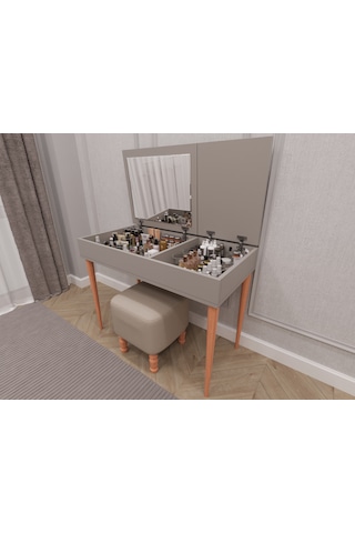 Asra Trend %100 Mdflam Aynalı Makyaj Masası Mam-01 Kül Gri Gri