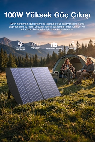 100w Taşınabilir Güneş Panelili Kamp & Karavan İçin Katlanabilir Solar Güç Kaynağı