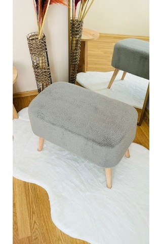 Ahşap Ayaklı Teddy Kumaş Dikdörtgen Dekoratif Puf Bench Gri