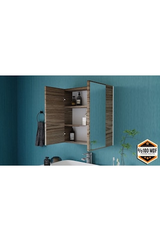 Fm01 2 Kapaklı Aynalı Banyo Dolabı Çok Amaçlı Banyo Dolabı Kahverengi