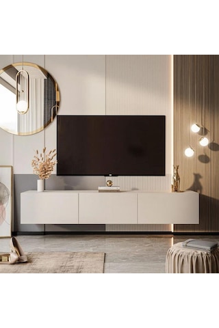 Tv Ünitesi Tv Sehpası Alt Modül 200 Cm Krem Mdf