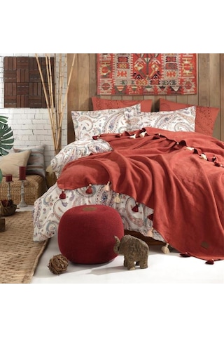 İyi Geceler İstanbul Boho Chic Çift Kişilik Battaniyeli Tarçın Nevresim Takımı Tarçın