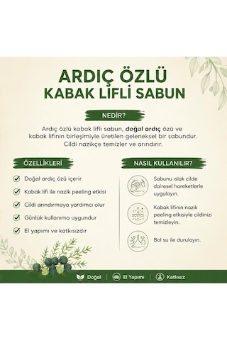 Ardıç Özlü Kabak Lifli Sabun Doğal El Yapımı 100g-3adet Karışık