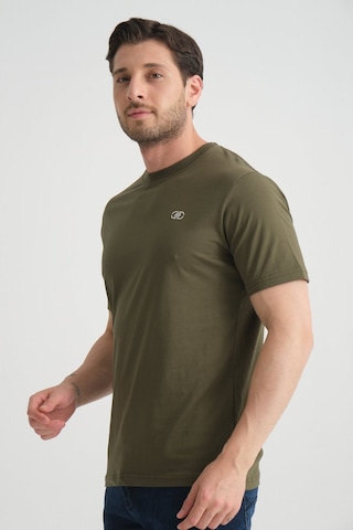 Shooter Sportwear Shooter Erkek T-shirt Nefes Alabilen Esnek Pamuklu Kumaş Regular Kalıp Minimal Logolu Haki
