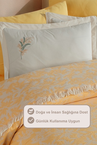 Elart Tina Pike Yatak Örtüsü Çift Kişilik %100 Pamuk 220x240 Cm Sarı Sarı