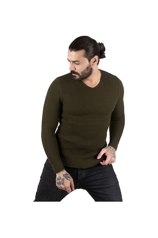 Deepsea Erkek Haki V Yaka Triko Kazak 2300341 Haki
