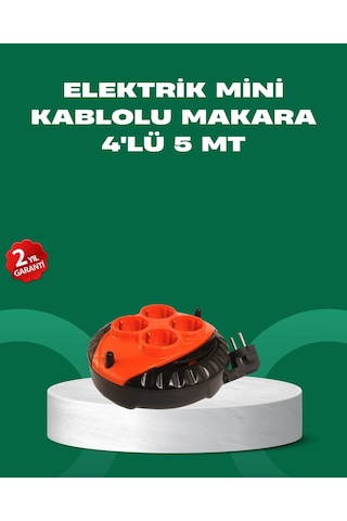 5 Metre Kablolu 4 Lü Kırmızı Priz Makara Normal