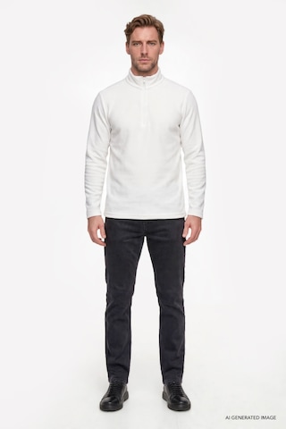AC&Co / Altınyıldız Classics Anti-Pilling Tüylenme Yapmayan Bato Yaka Erkek Polar Sweatshirt Beyaz