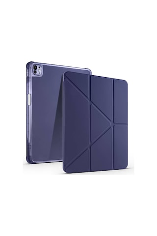 Apple Uyumlu iPad Pro 13 2025 M5 Kılıf Mkst Tri Folding Kalem Bölmeli Standlı Kılıf - Lacivert Tablet Kılıfı