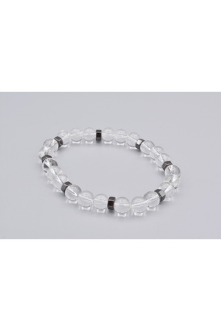 Hakiki Doğal Hematitli Kristal Kuvars Taşı Bileklik Gri