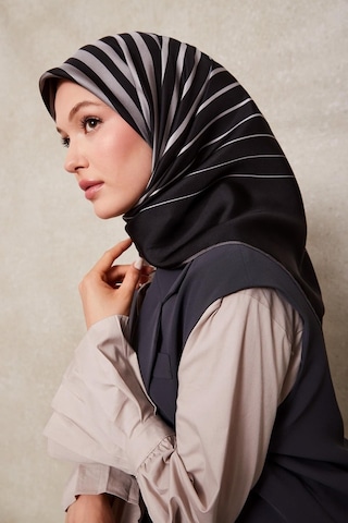Levidor Şerit Desen Twill İpek Eşarp-0909 Gri