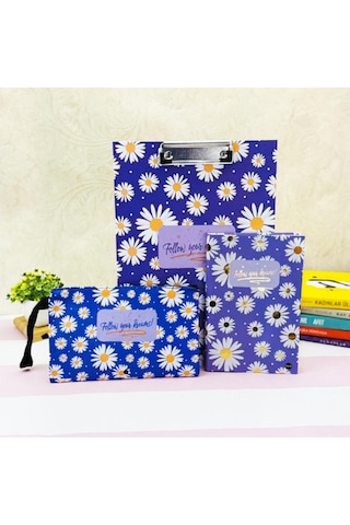 Paketli Mor Papatya Sekreterlik Defter Kalemlik Hediye Seti